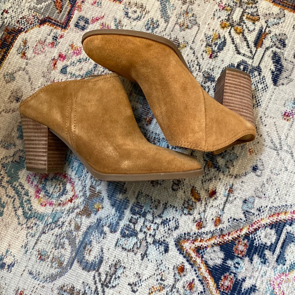 Franco Sarto Camel Suede Block Heel Mules